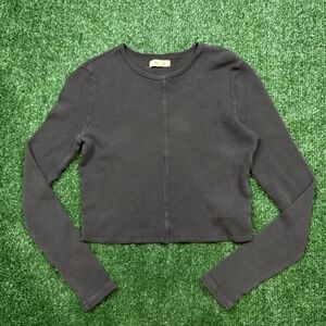 Madewell Shirt Women's Size S Gray Long Sleeve Thermal Cropped Lightweight Tee